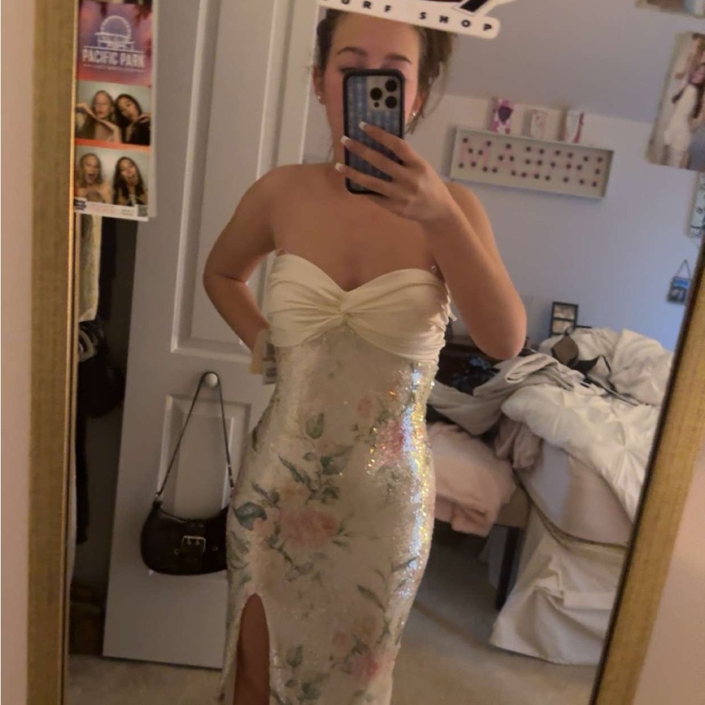 Macy's Pink and White Strapless Sheath Dress for Weddings